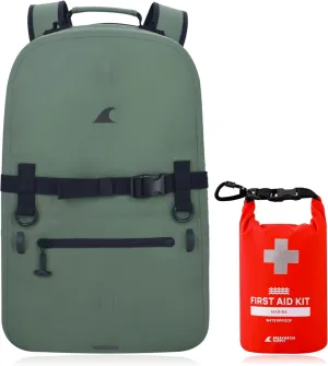 Waterproof Preparedness Pack, IP68 Submersible Airtight Backpack and Waterproof Marine First Aid Kit for Boating, Fishing, Kayaking (Fogland 25L Marsh Green)