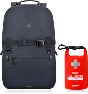 Waterproof Preparedness Pack, IP68 Submersible Airtight Backpack and Waterproof Marine First Aid Kit for Boating, Fishing, Kayaking (Fogland 25L Stealth Black)