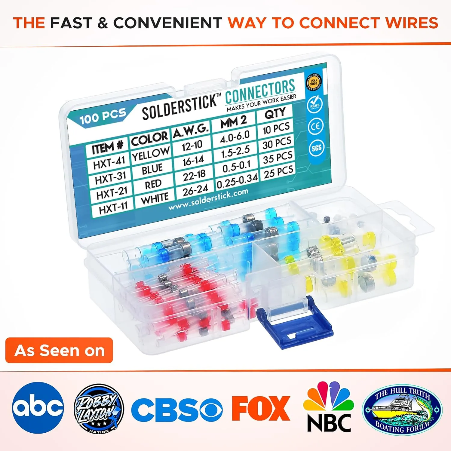 Waterproof Solder Seal Wire Connectors Kit, Electrical Insulated Wire Splice Heat Shrink Wire Connectors with 4 Gauges - 12-10, 16-14, 22-18, 26-24 AWG (100)