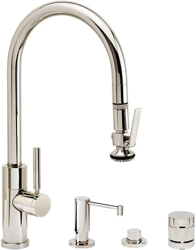 Waterstone 9860-4-SG Modern PLP Pulldown Angled Spout Faucet 4pc Suite Satin Gold