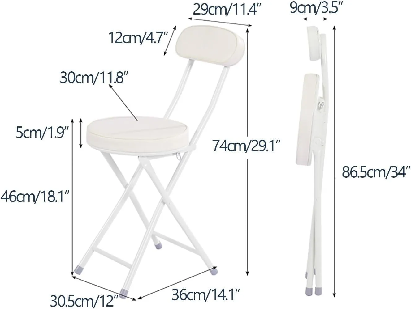 WCH Foldable Chairs - 2 Pieces, Portable Dining Chair, Foldable Stool with PU Leather Backrest for Outdoor Camping Kitchen (Color:Black)