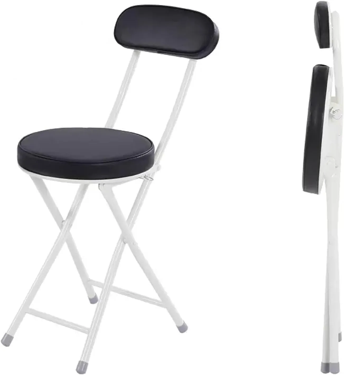 WCH Foldable Chairs - 2 Pieces, Portable Dining Chair, Foldable Stool with PU Leather Backrest for Outdoor Camping Kitchen (Color:Black)