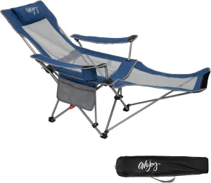 #WEJOY 2-in-1 Reclining Camping Chair, Lightweight Folding Camping Chair with Adjustable Backrest & Footrest, Camping Lounge Chair with Headrest, Cup Holder, Storage Bag, for Beach, Lawn, Concert