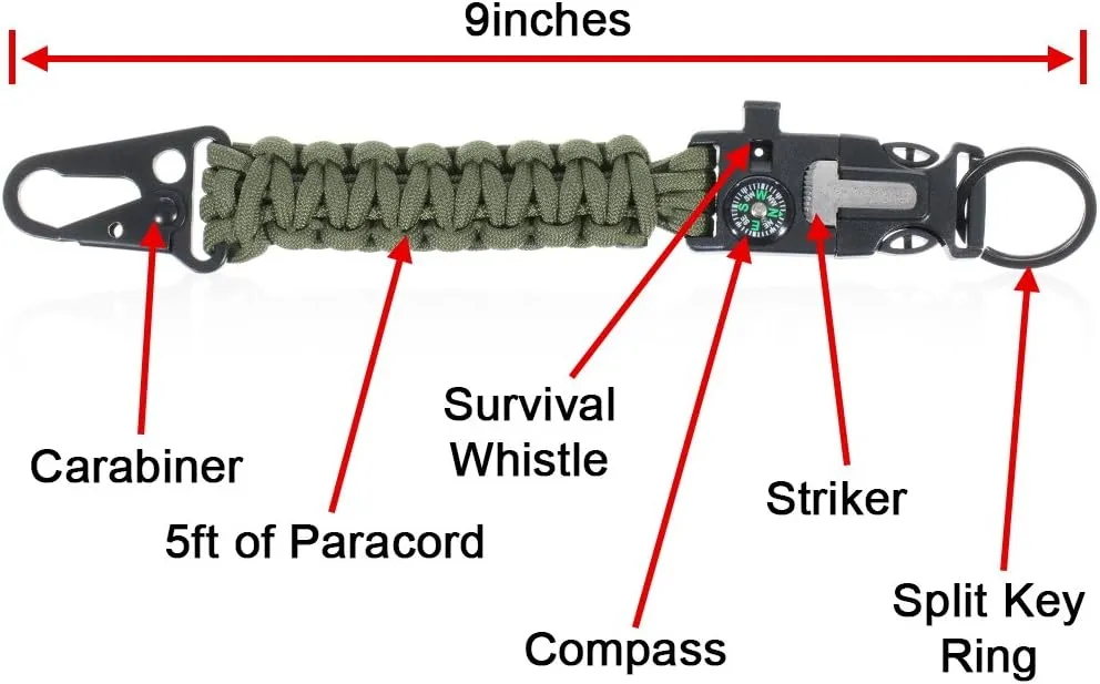 West Coast Paracord - Survival EDC Keychain - Survival Keychain with Carabiner and Fire Starter for Outdoors