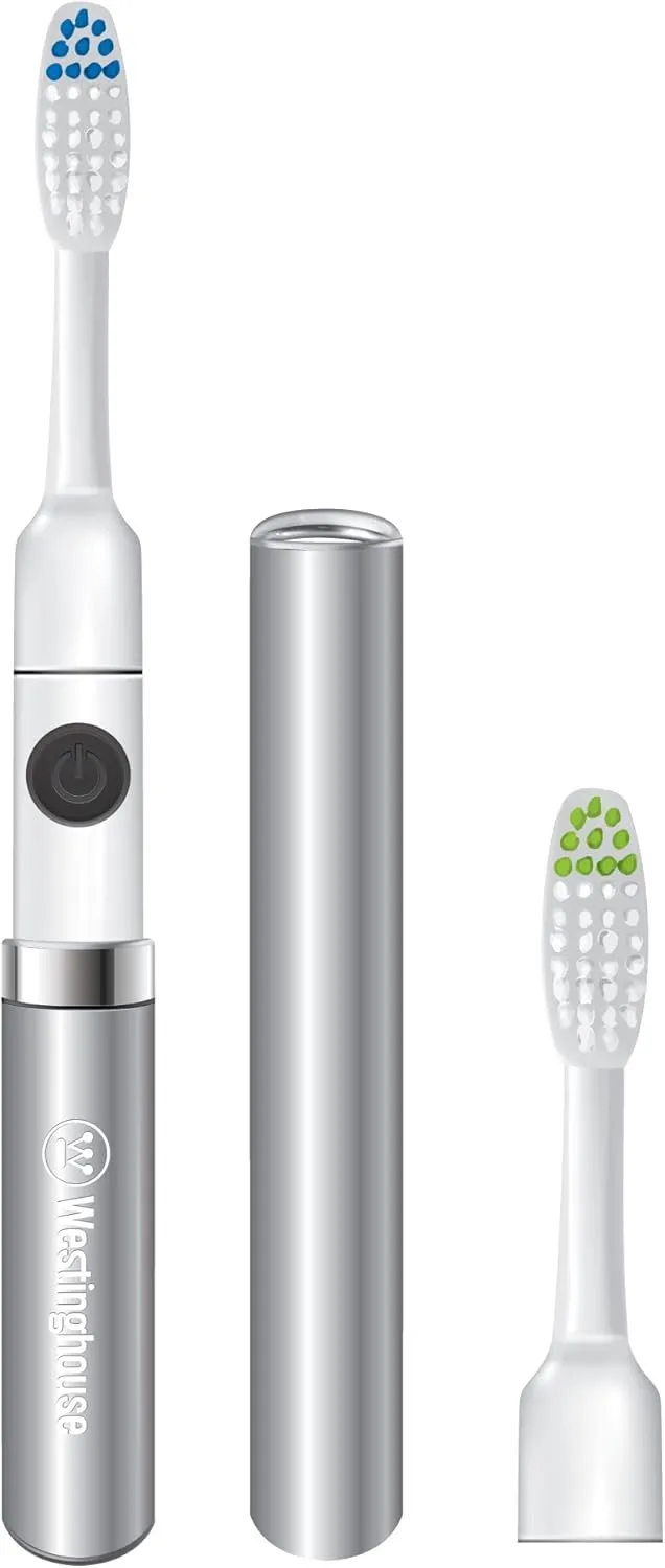 Westinghouse Electric Toothbrush with 2 Brush Heads Sonic Toothbrush Battery Powered, Deep Clean, Stain & Plaque Removal Electric Toothbrush for Adults and Kids, Silver, 1.0 Count, 1Pack