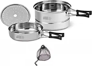 WHYATT Camping Cookware Set, Camping Cook Pot, Stainless Steel, Perfect for Camping, Hunting, and Backpacking, Includes Pot and Skillet