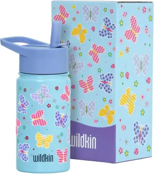 Wildkin Kids 14oz Stainless Steel Water Bottle – BPA-Free, Leakproof, Insulated, Easy-Clean - Butterfly Garden Blue