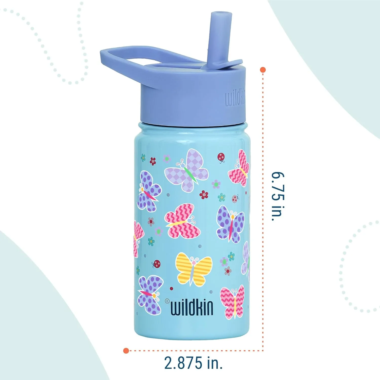 Wildkin Kids 14oz Stainless Steel Water Bottle – BPA-Free, Leakproof, Insulated, Easy-Clean - Butterfly Garden Blue