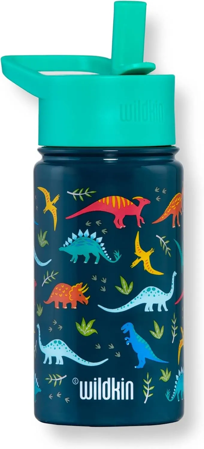 Wildkin Kids 14oz Stainless Steel Water Bottle – BPA-Free, Leakproof, Insulated, Easy-Clean - Jurassic Dinosaurs