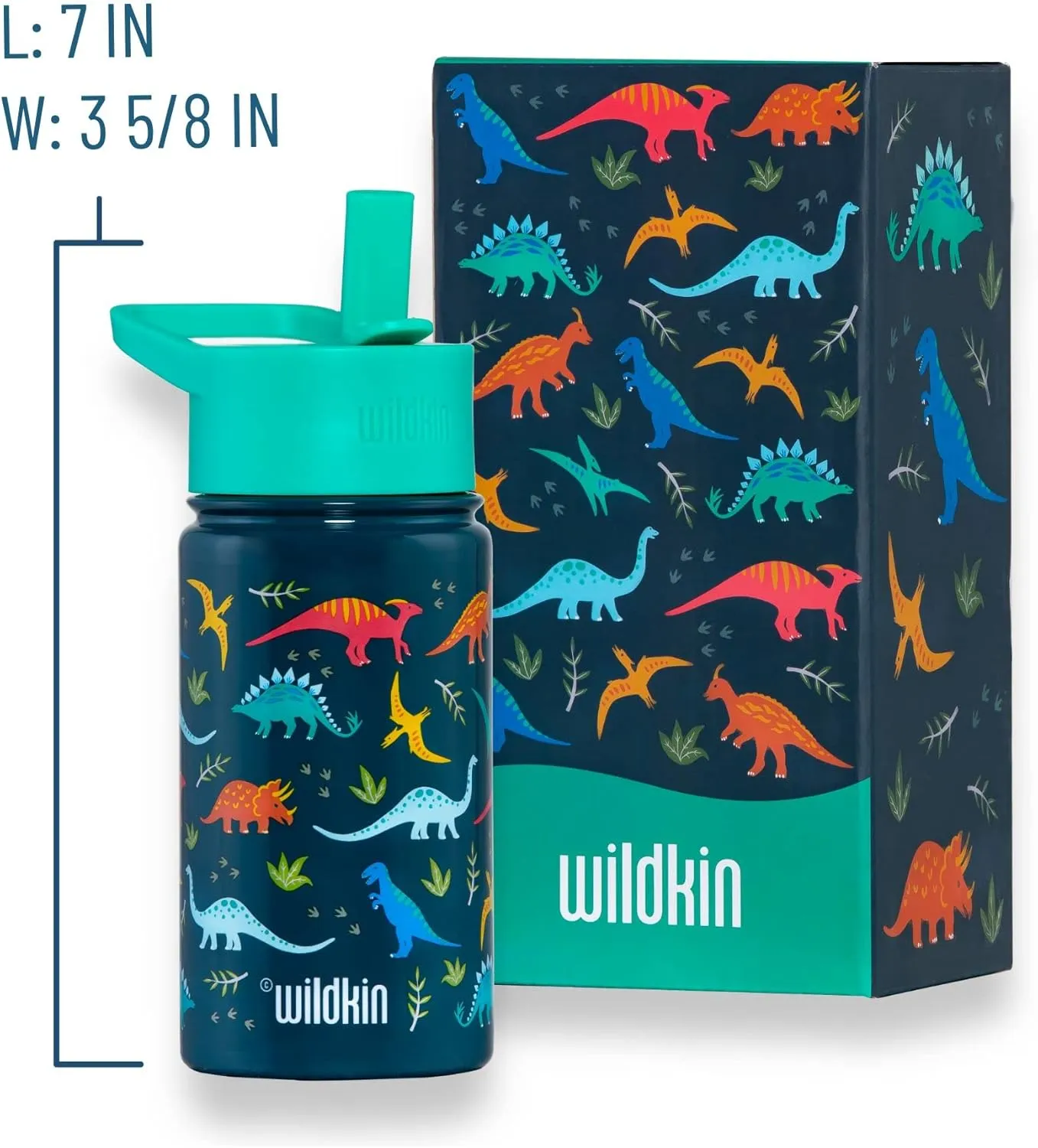 Wildkin Kids 14oz Stainless Steel Water Bottle – BPA-Free, Leakproof, Insulated, Easy-Clean - Jurassic Dinosaurs