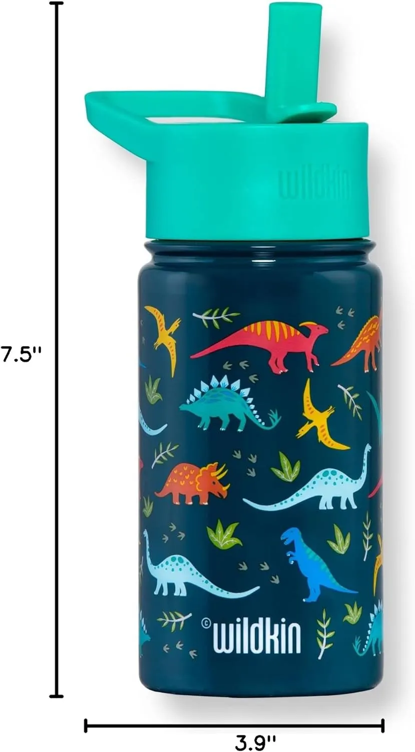 Wildkin Kids 14oz Stainless Steel Water Bottle – BPA-Free, Leakproof, Insulated, Easy-Clean - Jurassic Dinosaurs