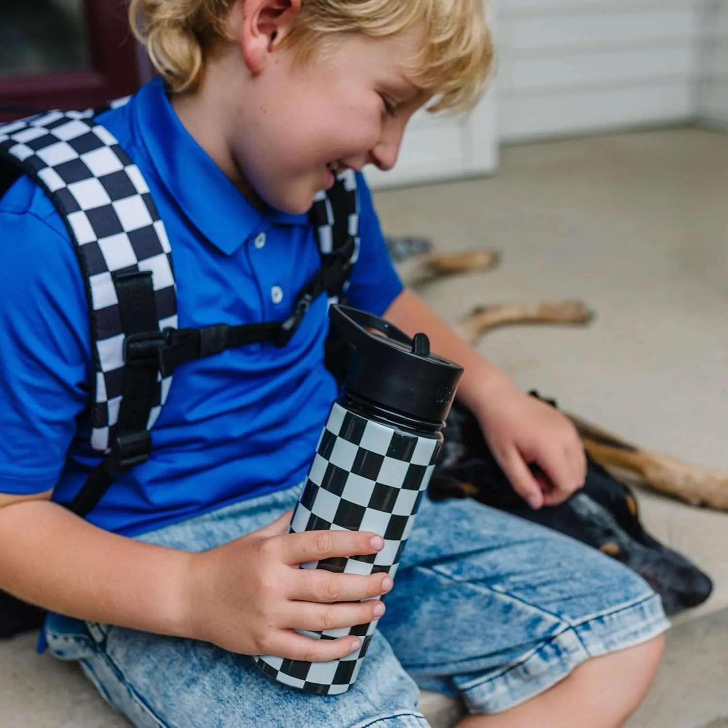 Wildkin Kids 18oz Stainless Steel Water Bottle – BPA-Free, Leakproof, Insulated, Easy-Clean - Black and White Checkered