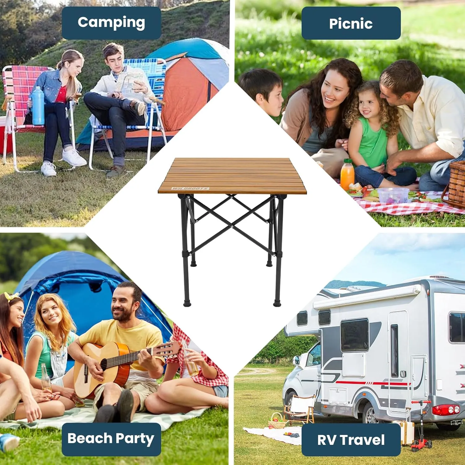 WILDROOTS Folding Camping Wood Grain Brown Table with Carry Bag, Lightweight Aluminum Table for Outdoor, Camping, Picnic, Cooking, Backyards, BBQ (M)