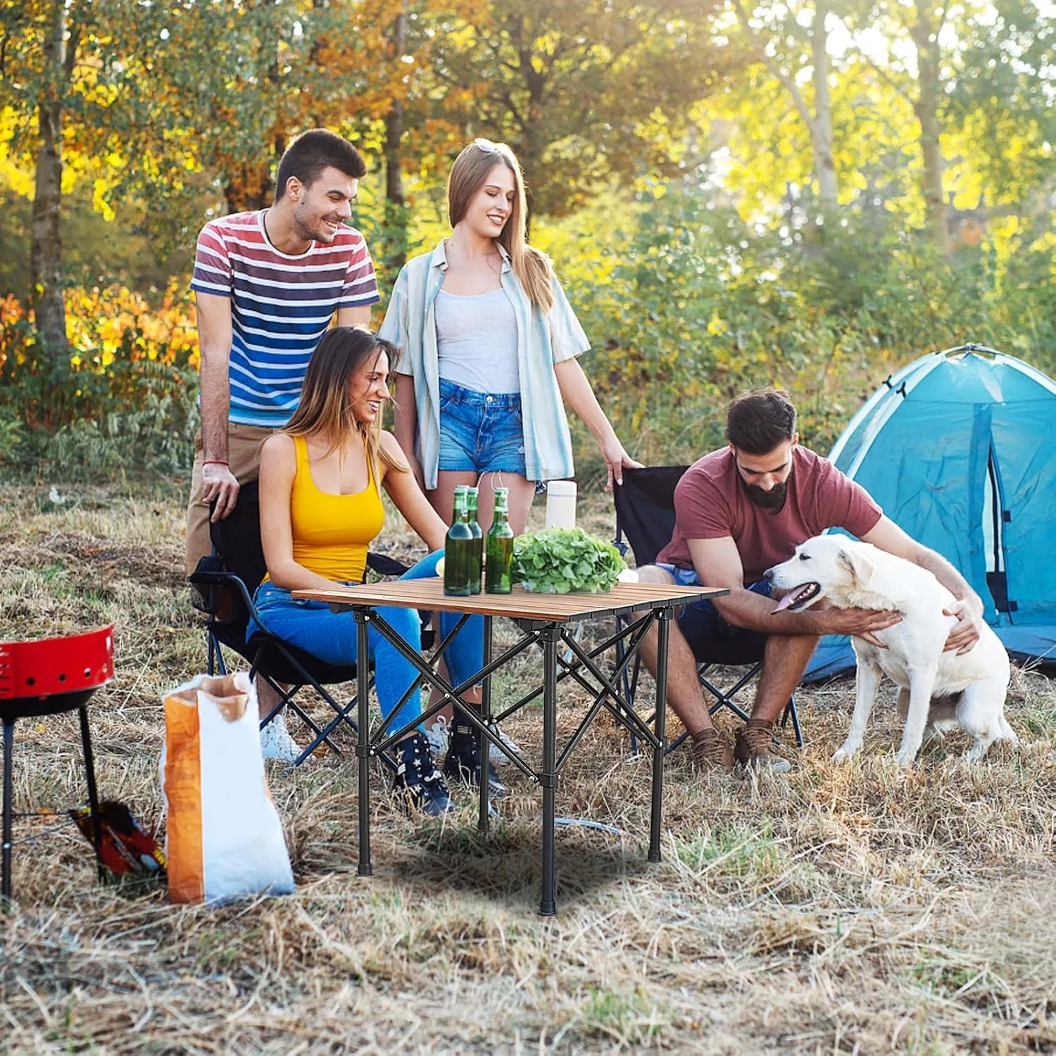 WILDROOTS Folding Camping Wood Grain Brown Table with Carry Bag, Lightweight Aluminum Table for Outdoor, Camping, Picnic, Cooking, Backyards, BBQ (M)