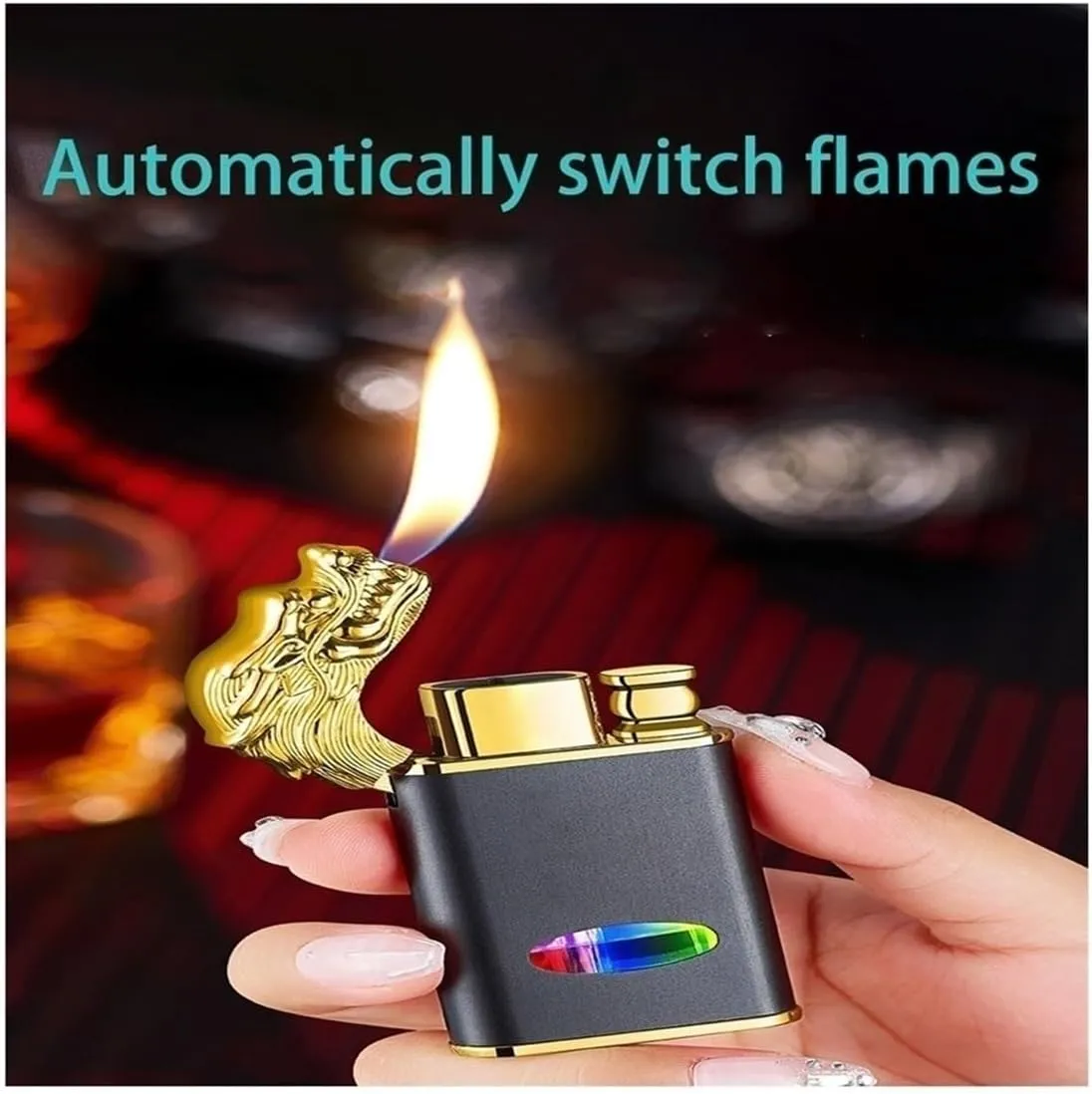 Windproof Butane Gas Lighter,Dual Direct Jet, Switchable Open Flame, Visual Fuel Window for Camping Fireplace(Black)