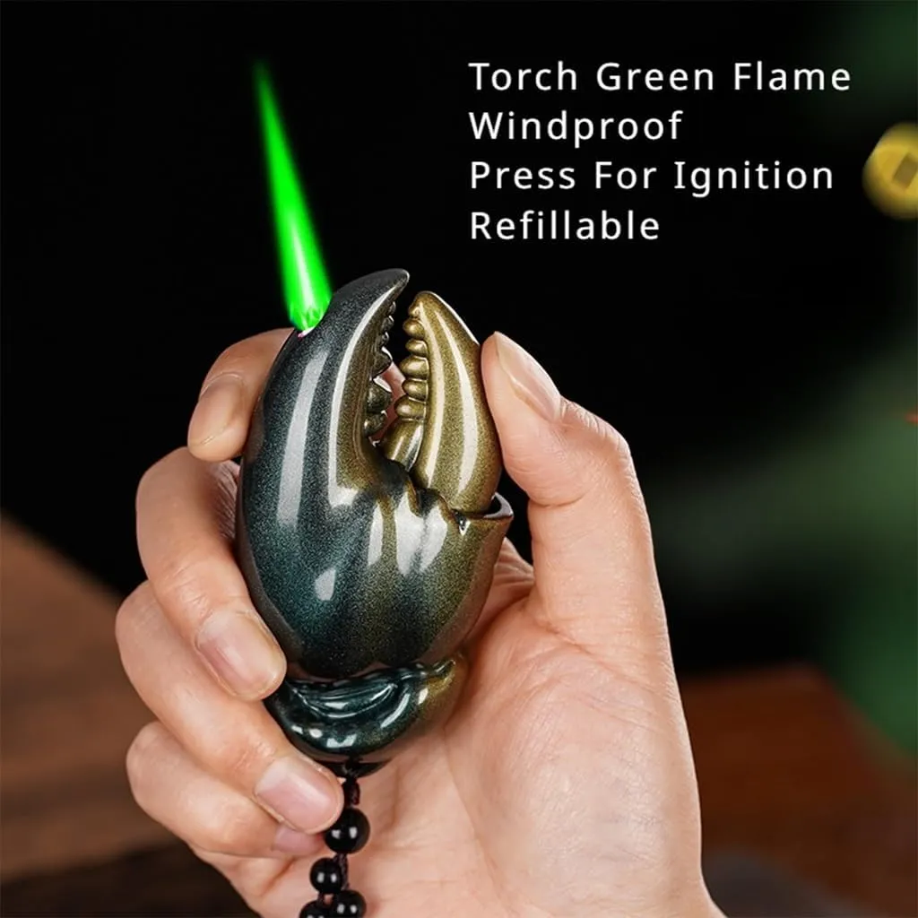 Windproof Butane Lighter, Unique and Creative Crab Claw Design Decorative Adjustable Lighter, Suitable for Candles, Cigars, Outdoor Products, Smoking Gifts(Gold)