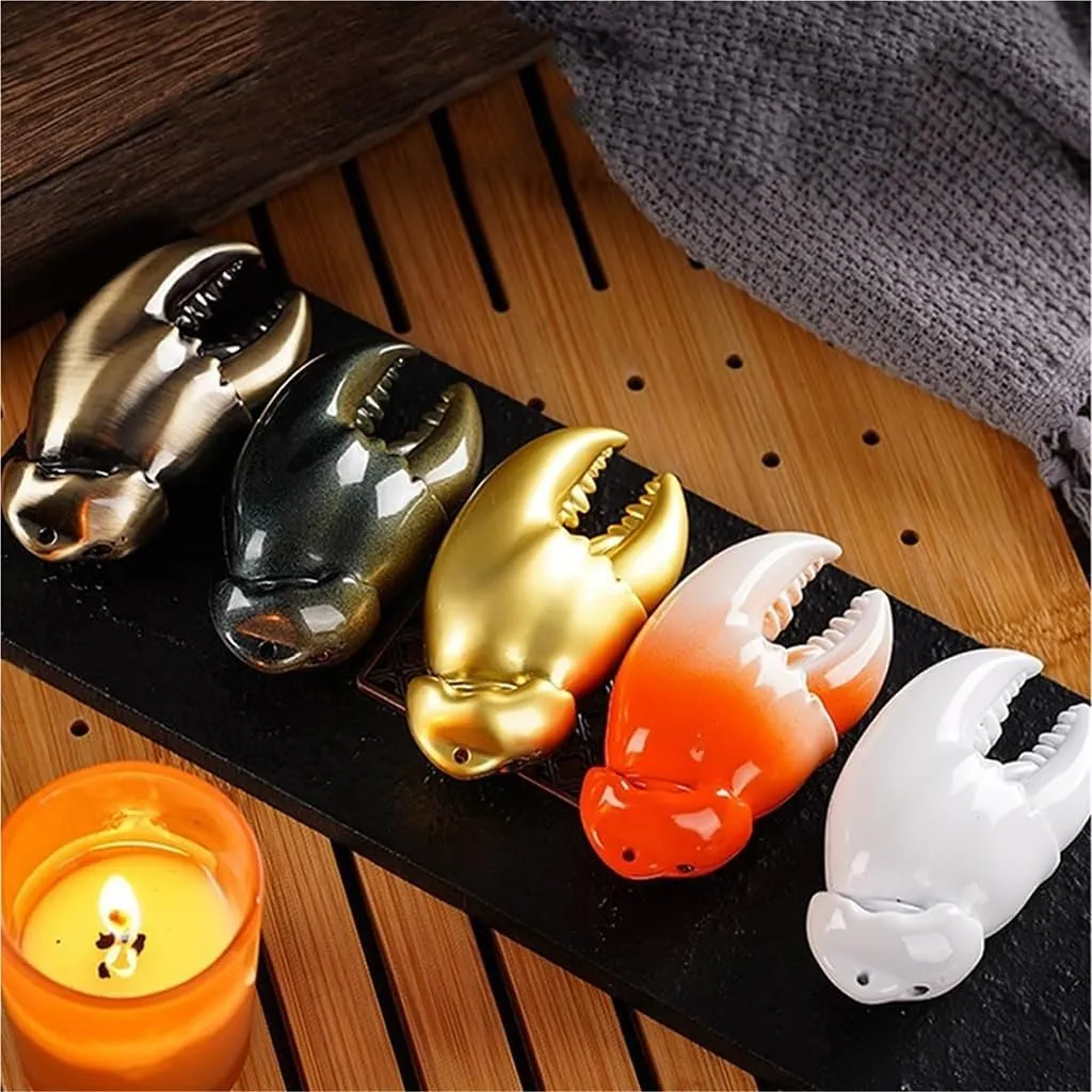 Windproof Butane Lighter, Unique and Creative Crab Claw Design Decorative Adjustable Lighter, Suitable for Candles, Cigars, Outdoor Products, Smoking Gifts(Gold)