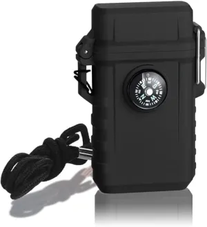 Windproof Lighter, Waterproof, Rechargeable Butane Adjustable Flame, with Compass, Suitable for Outdoor Survival(Black)