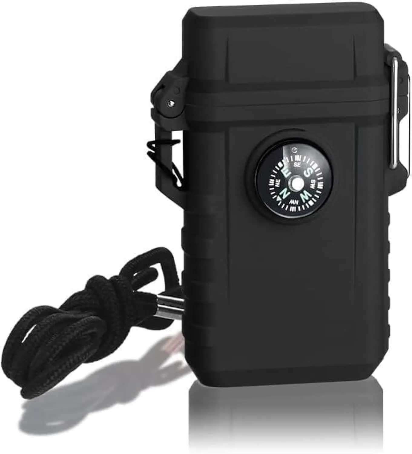 Windproof Lighter, Waterproof, Rechargeable Butane Adjustable Flame, with Compass, Suitable for Outdoor Survival(Black)