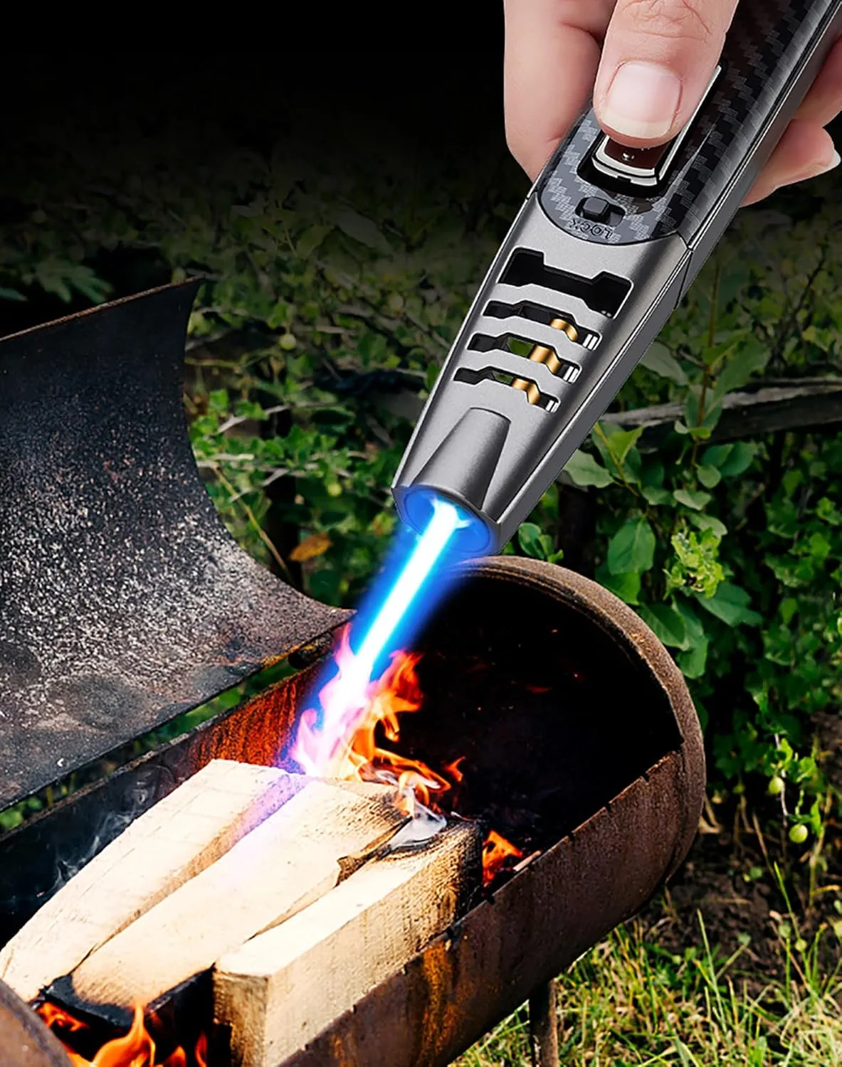 Windproof Lighters - Camping Outdoor Windproof Straight Flame Lighter, Torch Lighter - Refillable Butane Lighter (Walnut (Gold))