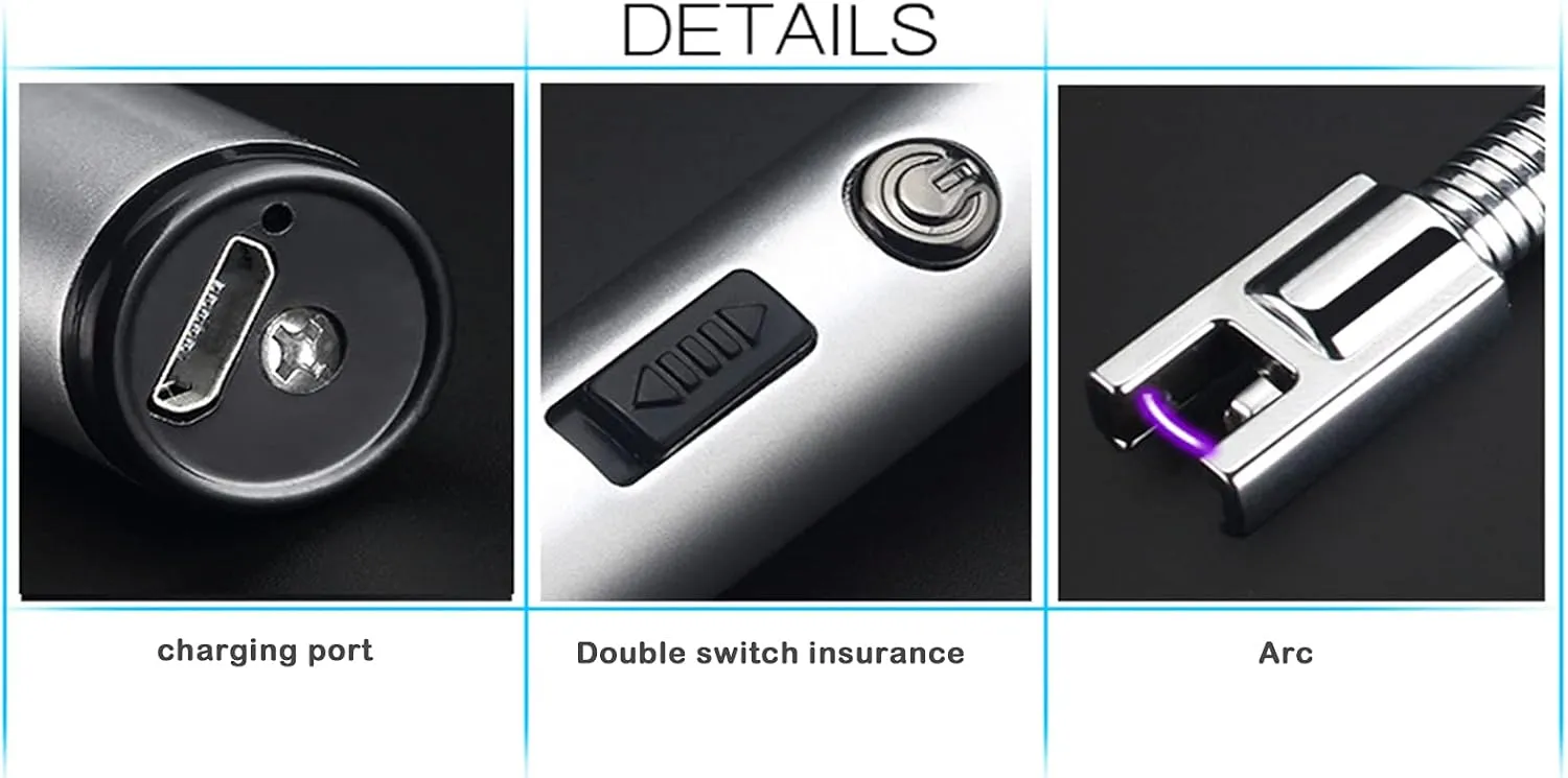 Windproof Lighters Long Lighters USB Rechargeable Lighter Easy to Use Lighter Flameless Lighters Portable Camping BBQ Kitchen