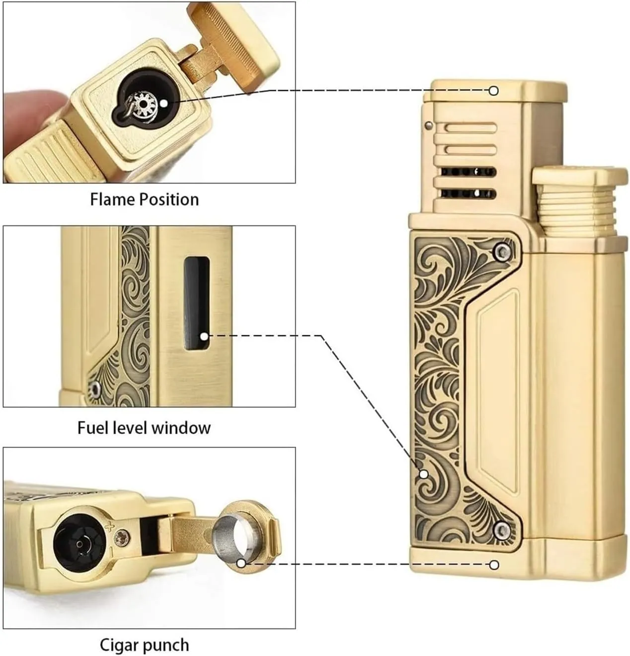 Windproof Refillable Butane Lighter, Torch Lighter with Single Jet Flame Fuel Window, with Adjustable Flame, Suitable for Camping, Field, Travel(Silver)