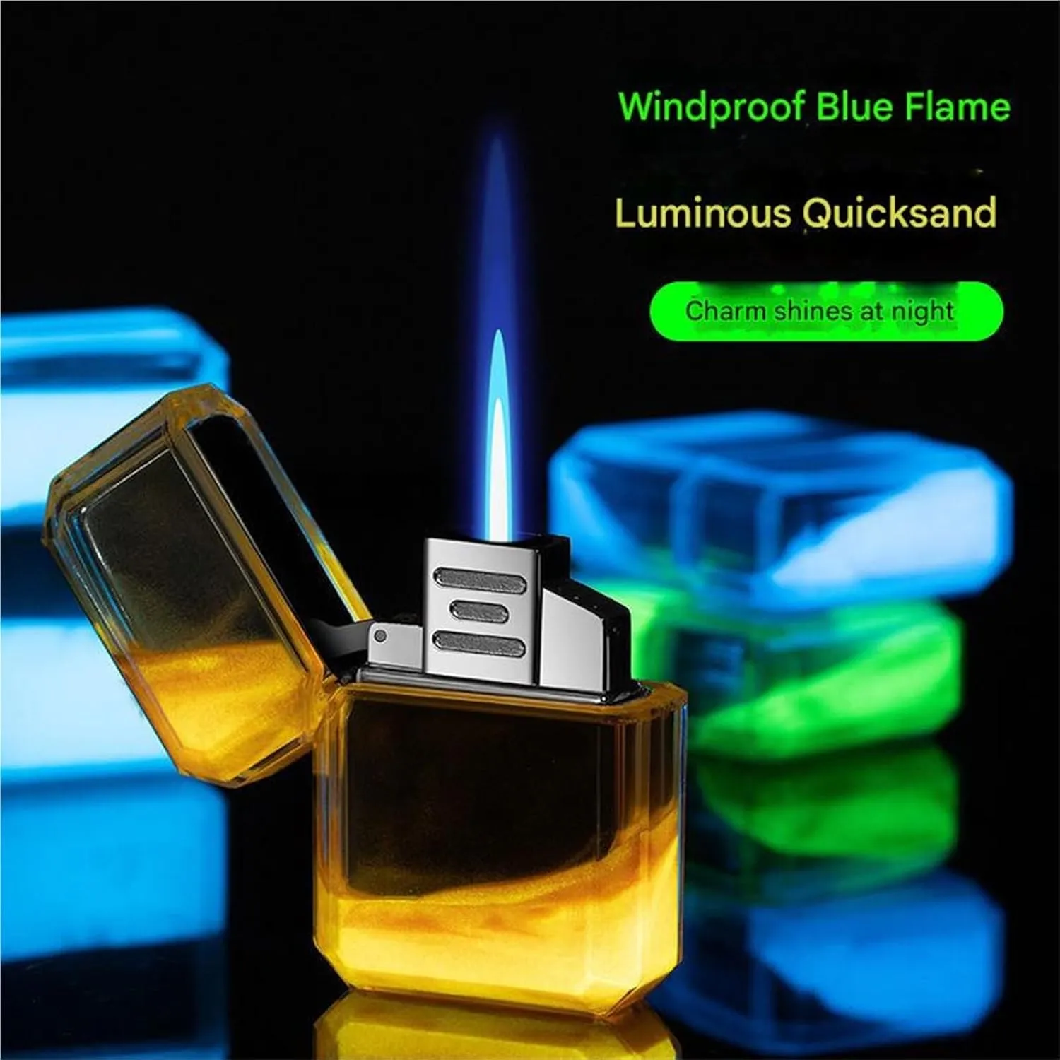 Windproof Torch Lighter, Luminous Quicksand Lighter, Butane Gas Lighter, Portable Lighter, Suitable for Men and Women Gifts(B)