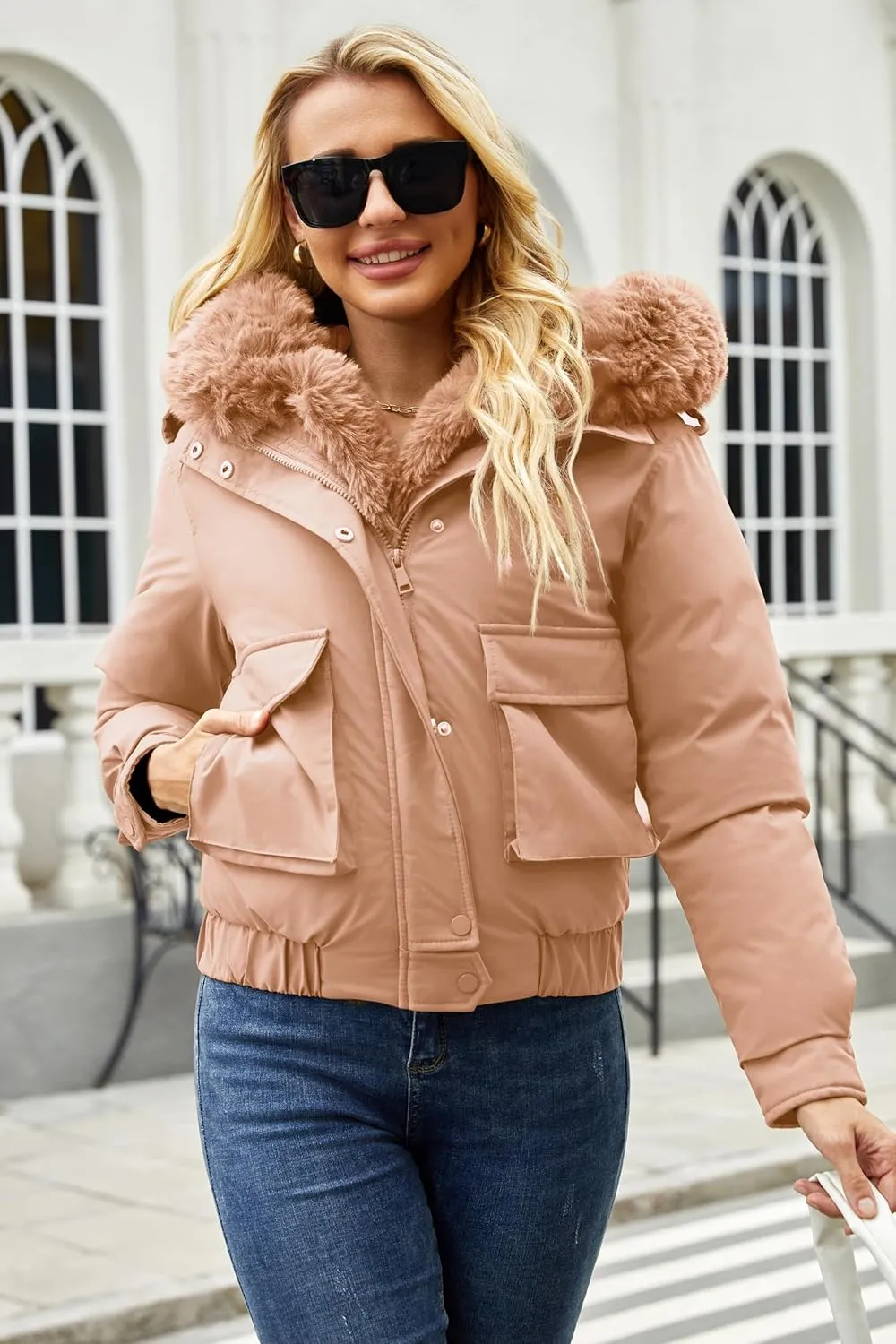 Winter Coats for Women Thickened Puffer Jacket with Detachable Fur Hood Winter Warm Parka Puffer Coat