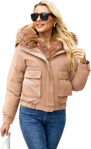 Winter Coats for Women Thickened Puffer Jacket with Detachable Fur Hood Winter Warm Parka Puffer Coat
