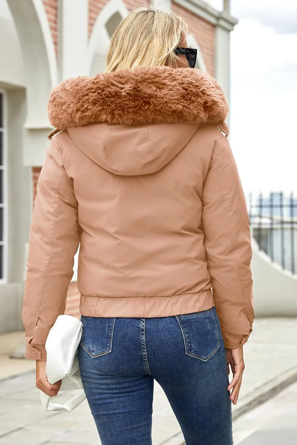 Winter Coats for Women Thickened Puffer Jacket with Detachable Fur Hood Winter Warm Parka Puffer Coat