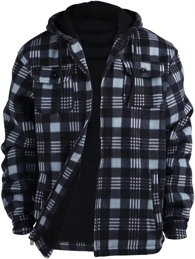Winter Heavy Warm Sherpa Lined Fleece Plaid Flannel Jacket Men Plus Size S-5XL Big&Tall Mens Coat