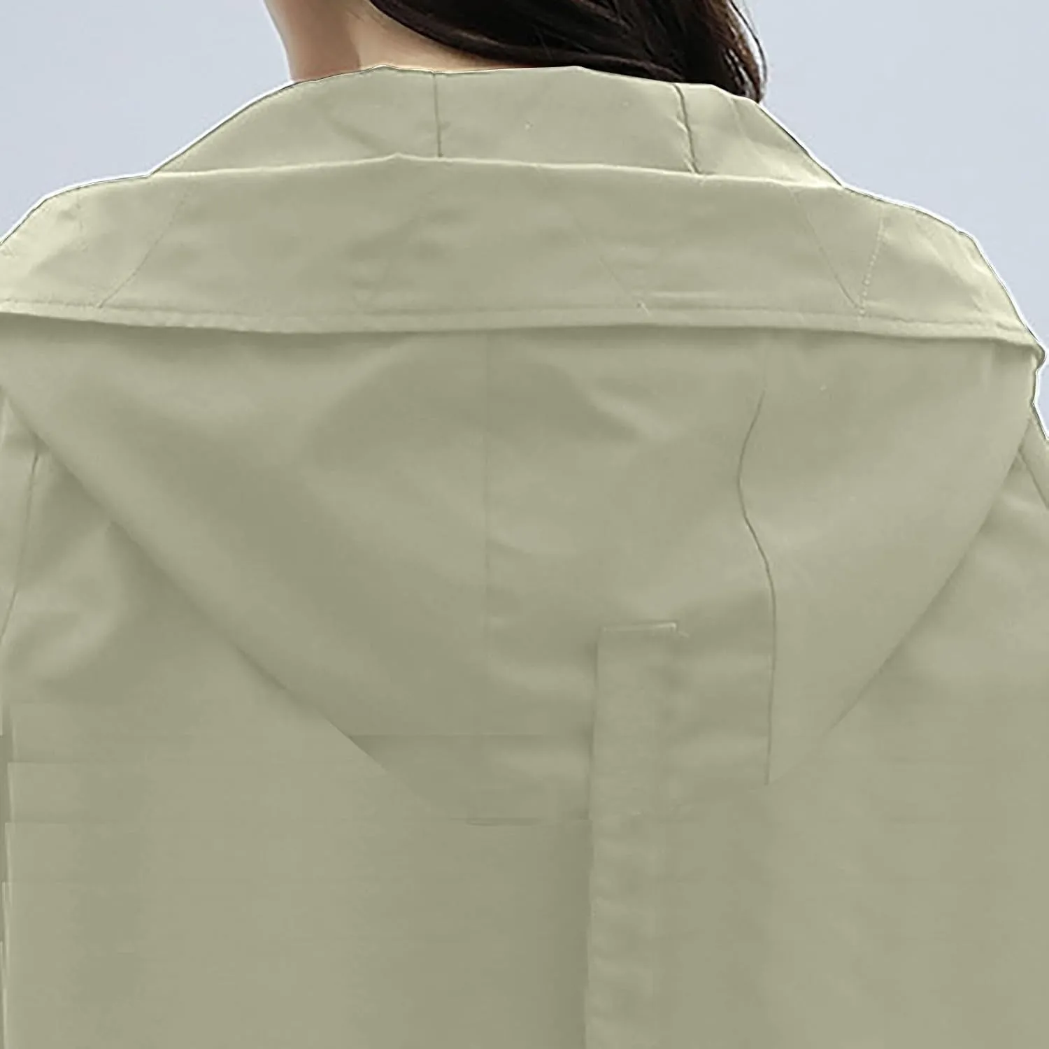 Women Long Rain Jacket Waterproof Lightweight Hooded Raincoat Windbreaker Coat Side Slits High-Low Hem Outdoor Coats
