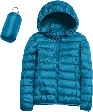 Women Packable Lightweight Full-Zip Puffer Jacket with Hood Quilted Winter Down Coat Ski Jacket Coat Puffer Jacket Womens