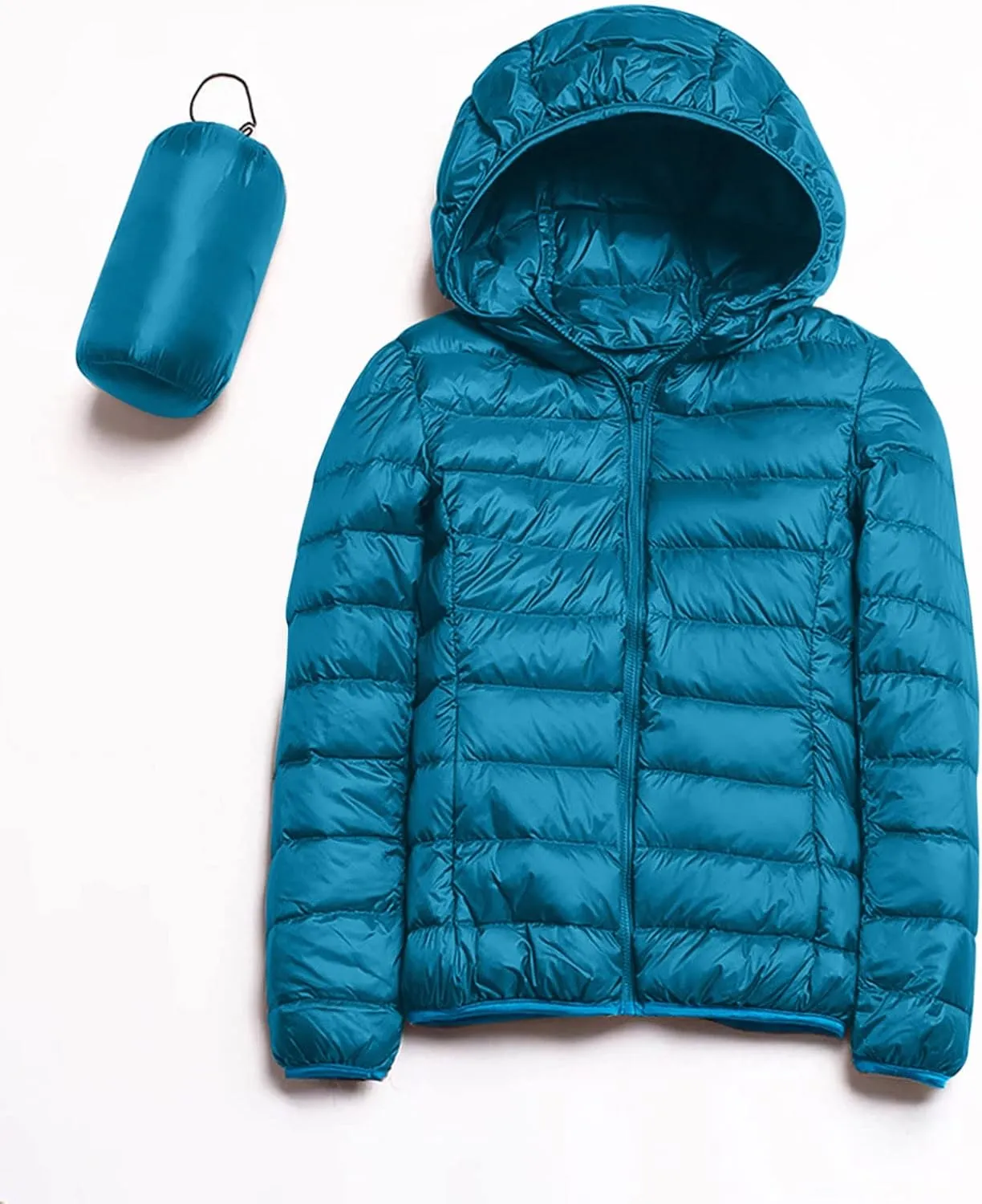 Women Packable Lightweight Full-Zip Puffer Jacket with Hood Quilted Winter Down Coat Ski Jacket Coat Puffer Jacket Womens