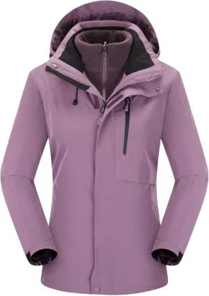 Women Winter Coat Double Warm Jacket Women's 3-in-1 Waterproof Jacket Hooded Rainproof Jacket Ski Jacket