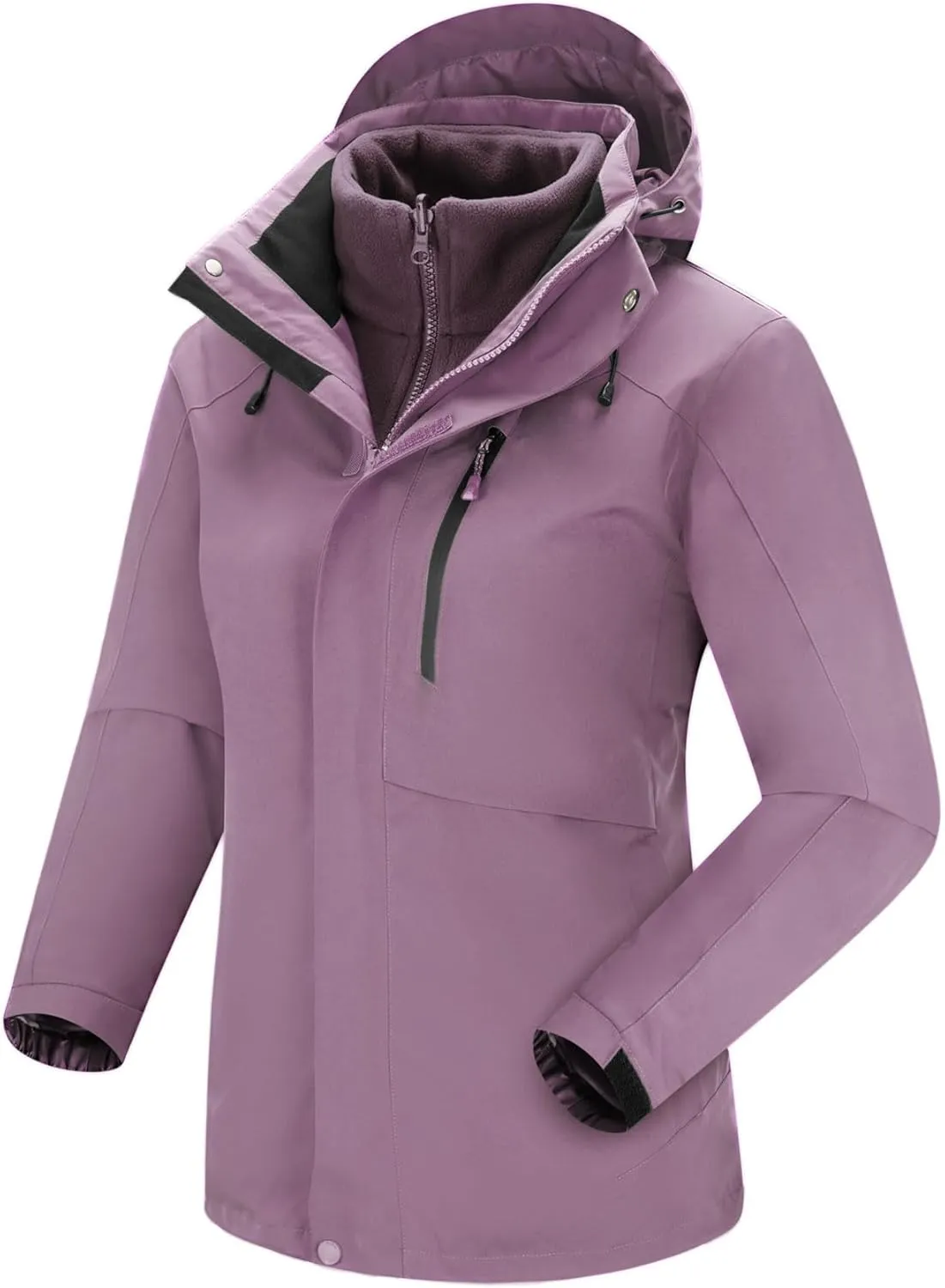 Women Winter Coat Double Warm Jacket Women's 3-in-1 Waterproof Jacket Hooded Rainproof Jacket Ski Jacket