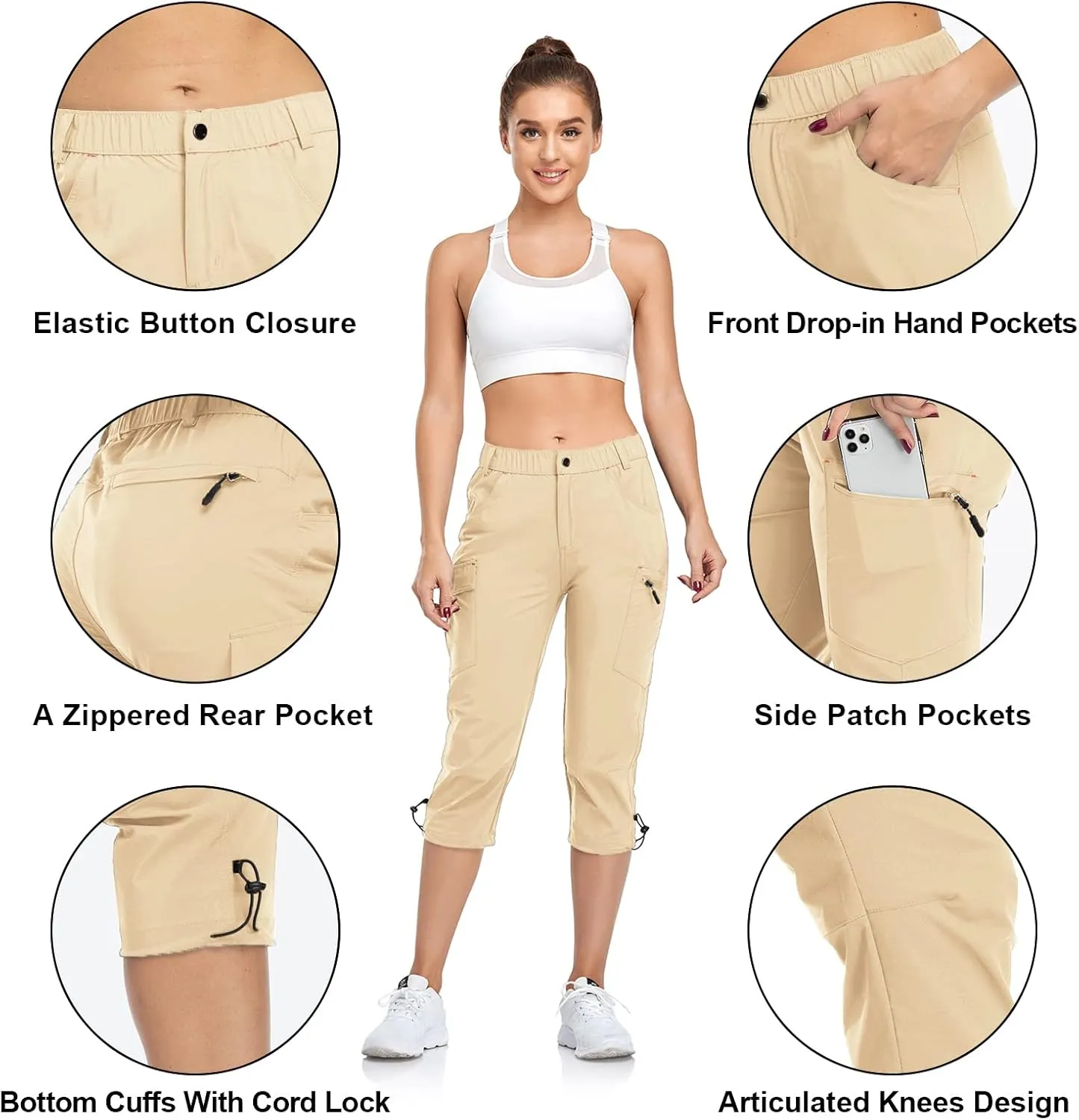Women's Capri Pants Lightweight Outdoor Cargo Hiking Capris Quick Dry UPF 50 with Zipper Pockets