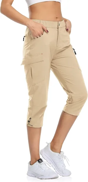 Women's Capri Pants Lightweight Outdoor Cargo Hiking Capris Quick Dry UPF 50 with Zipper Pockets