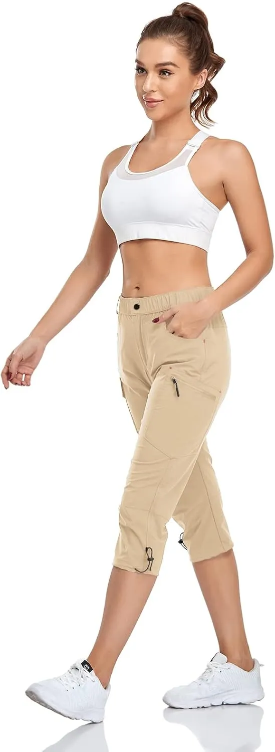 Women's Capri Pants Lightweight Outdoor Cargo Hiking Capris Quick Dry UPF 50 with Zipper Pockets