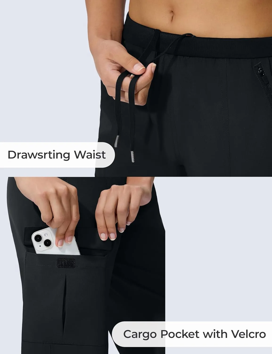Women's Cargo Joggers Lightweight Hiking Jogger Pants Zipper Pockets Travel Athletic UPF 50 