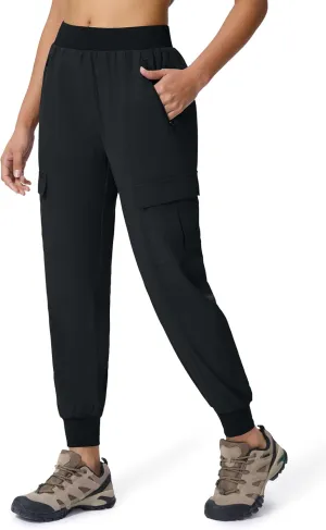 Women's Cargo Joggers Lightweight Hiking Jogger Pants Zipper Pockets Travel Athletic UPF 50 