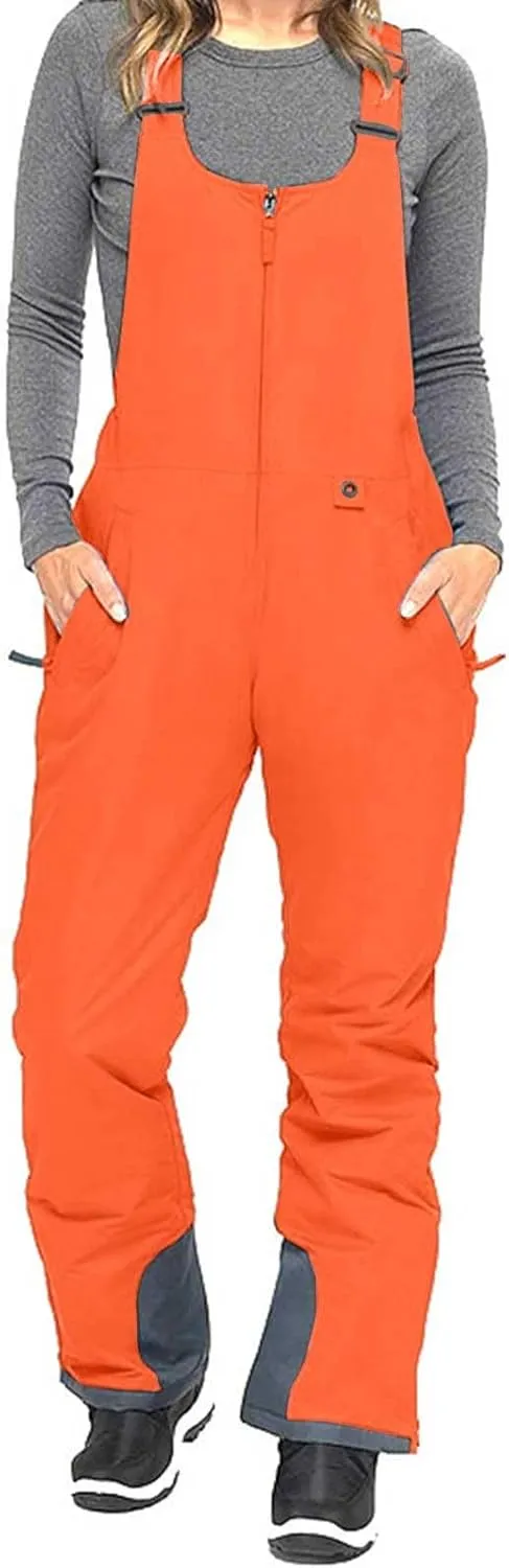 Women'S Insulated Waterproof Ski Bib Overalls Essential Winter Snowboarding Pants Adjustable Shoulder Strap Jumpsuit