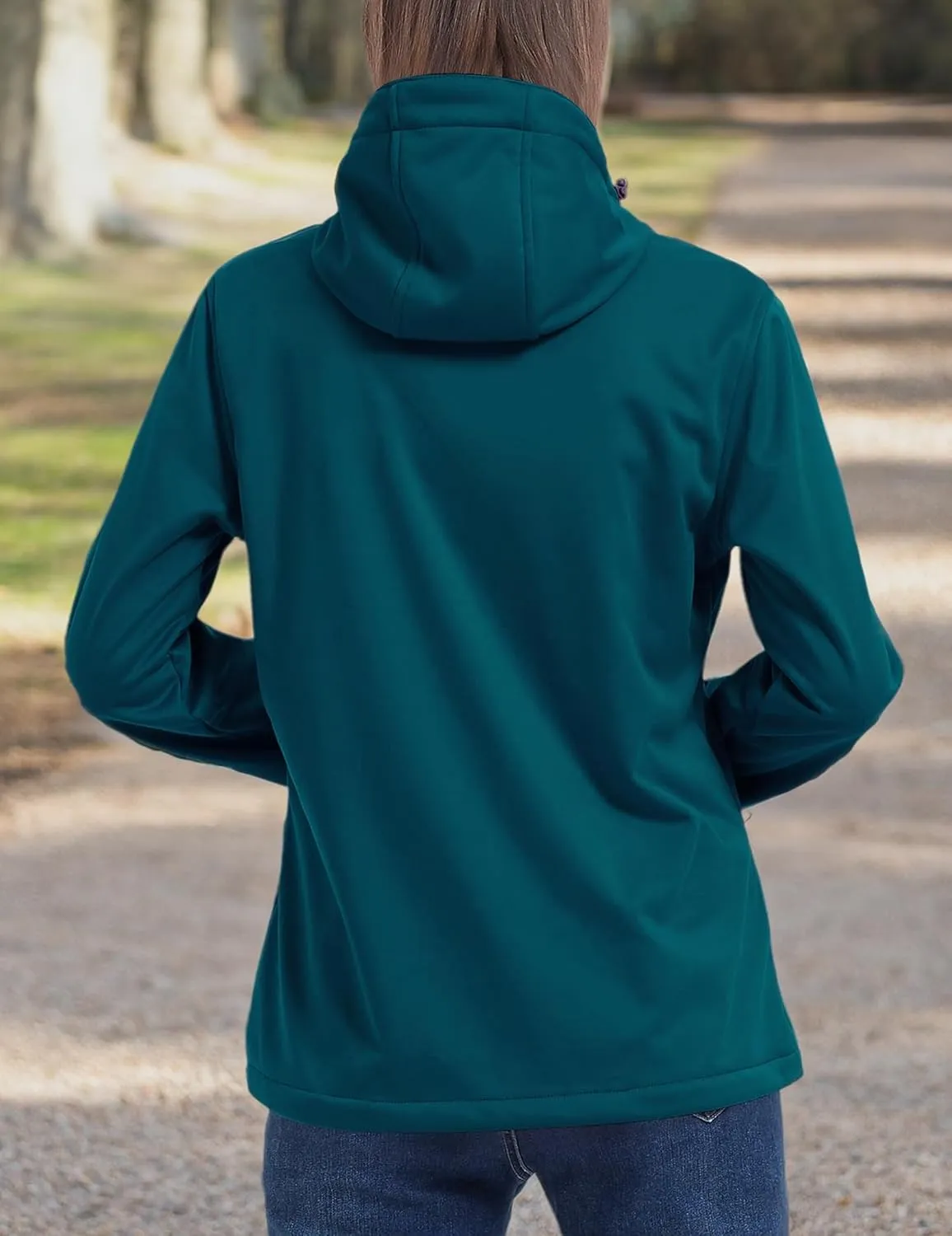 Women's Lightweight Softshell Jacket, Fleece Lined Hooded Windproof Coat Warm Jacket for Outdoor Running Hiking