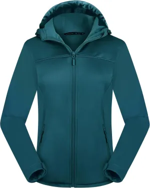 Women's Lightweight Softshell Jacket, Fleece Lined Hooded Windproof Coat Warm Jacket for Outdoor Running Hiking