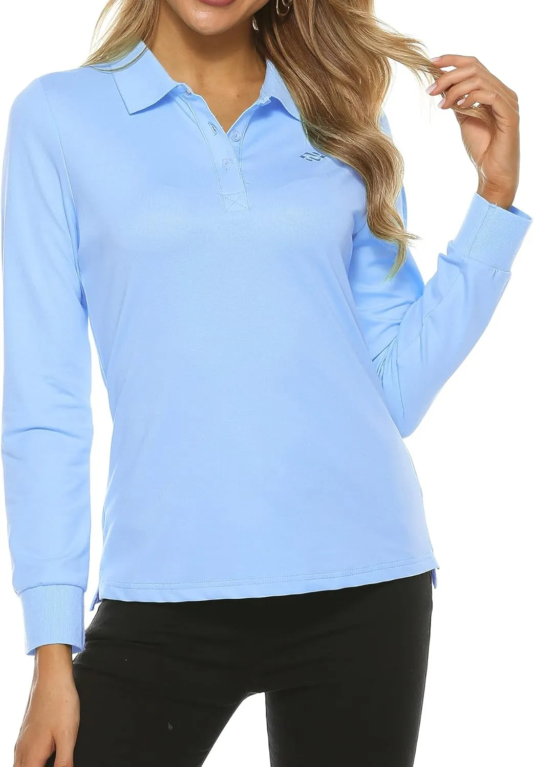 Women's Long Sleeve Golf Polo Shirts Lightweight Quick Dry Moisture Wicking Athletic Tennis Sports Tops 3-Button