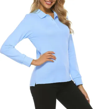 Women's Long Sleeve Golf Polo Shirts Lightweight Quick Dry Moisture Wicking Athletic Tennis Sports Tops 3-Button