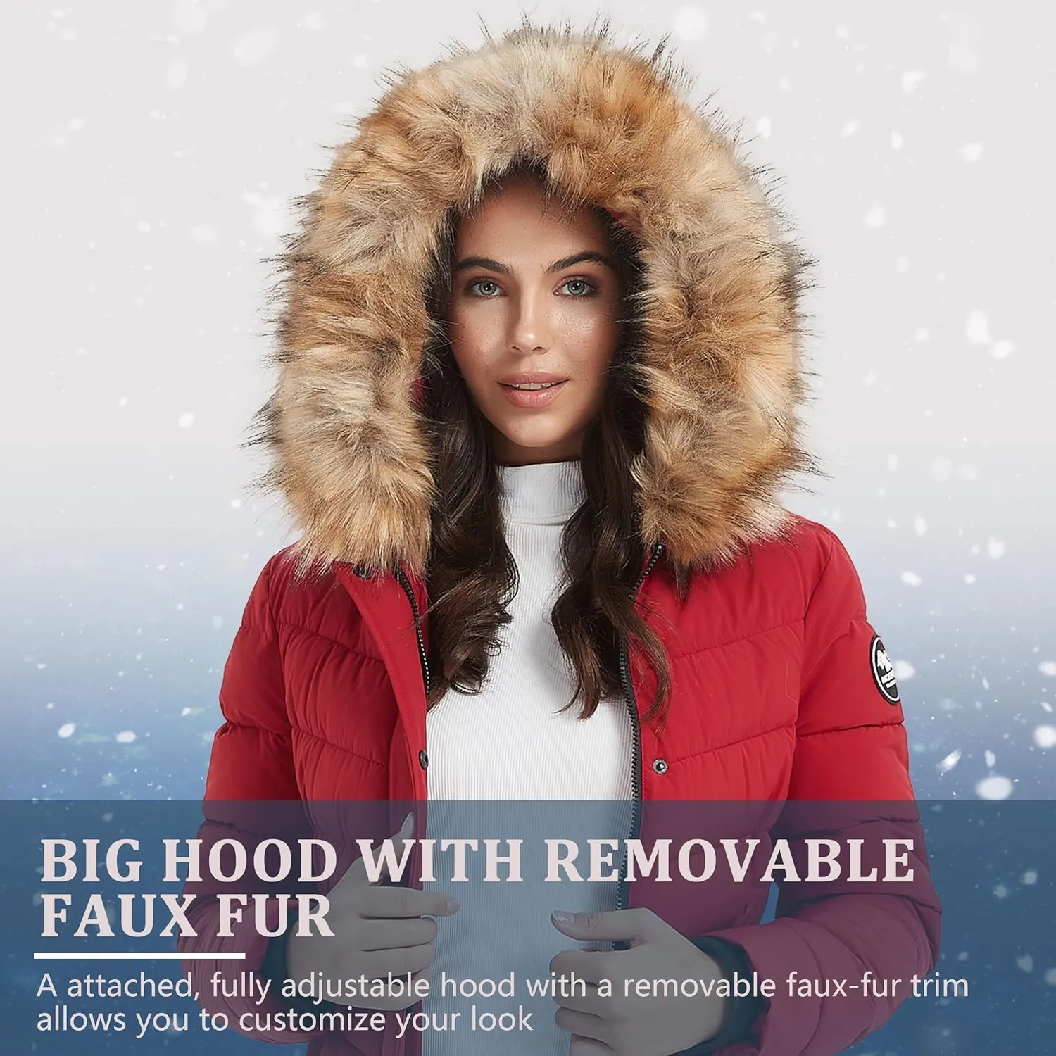 Women's Padded Jacket, Thicken Parka Faux Fur Vegan Down Long Parka Winter Jacket Warm Hooded Outwear XS-XXL