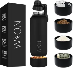WON Stainless Steel Insulated Water Bottle with Storage Compartment for Pills, Dog Food, Snacks, Keys, Cash and Valuables - 32oz Metal Vacuum Flask for Cold & Hot Drinks - Diversion Safe Water Bottle