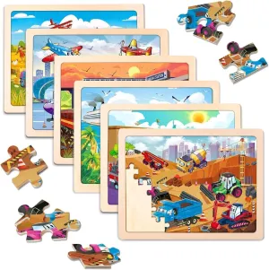 Wooden Vehicle Puzzles for Kids Ages 4-6,6 Pack 60Pcs Jigsaw Wooden Car Puzzles for Toddlers 3-5,Preschool Educational Toys Gifts for Children Ages 4-8,Kids Learning Toys for 4  Year Boys Girls