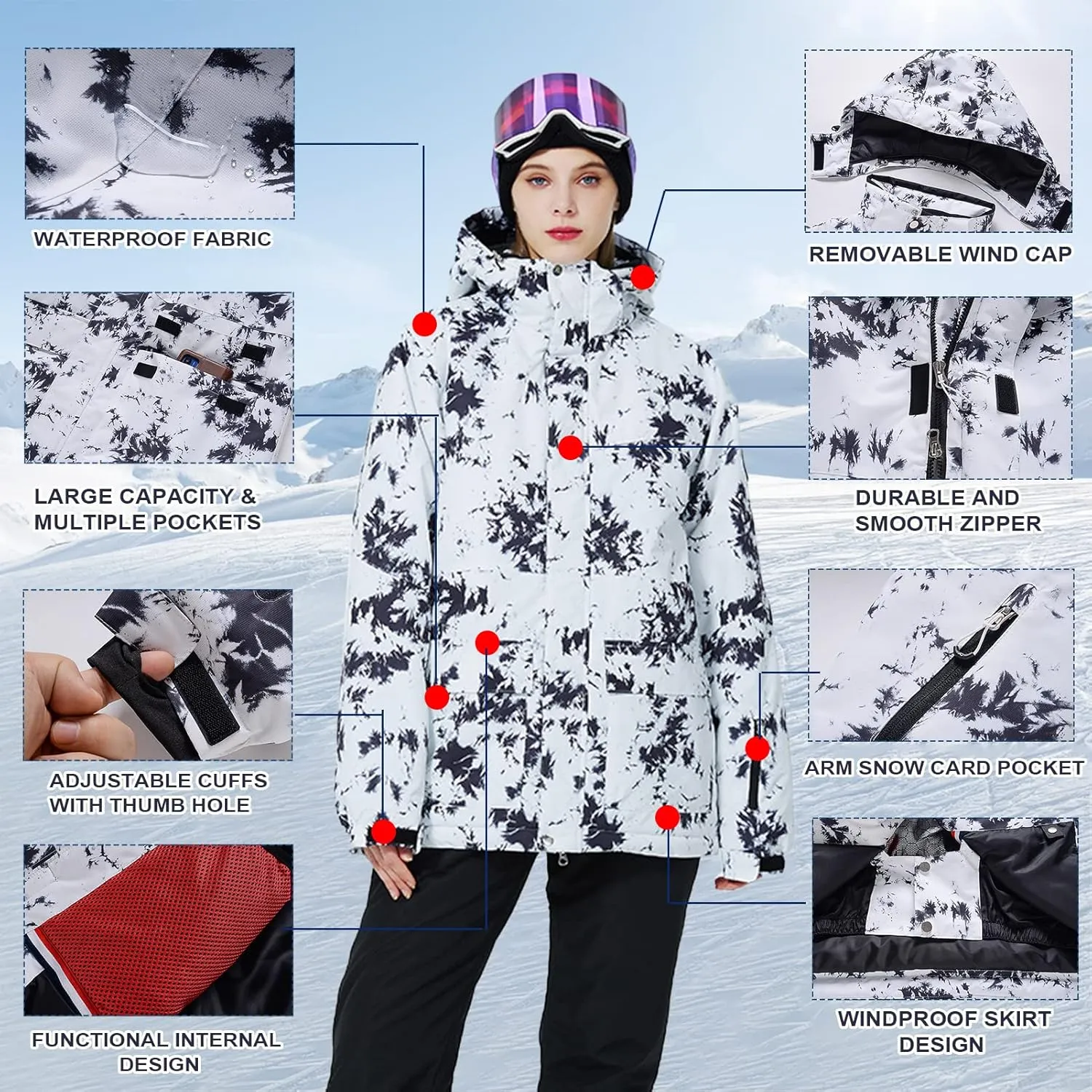 WOWULOVELY Women's Winter Skisuit Waterproof Windproof Ski Jacket and Pants Insulated Snowsuit Snowboarding Coat